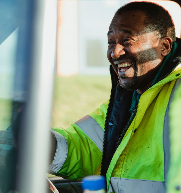 Happy man on a tractor